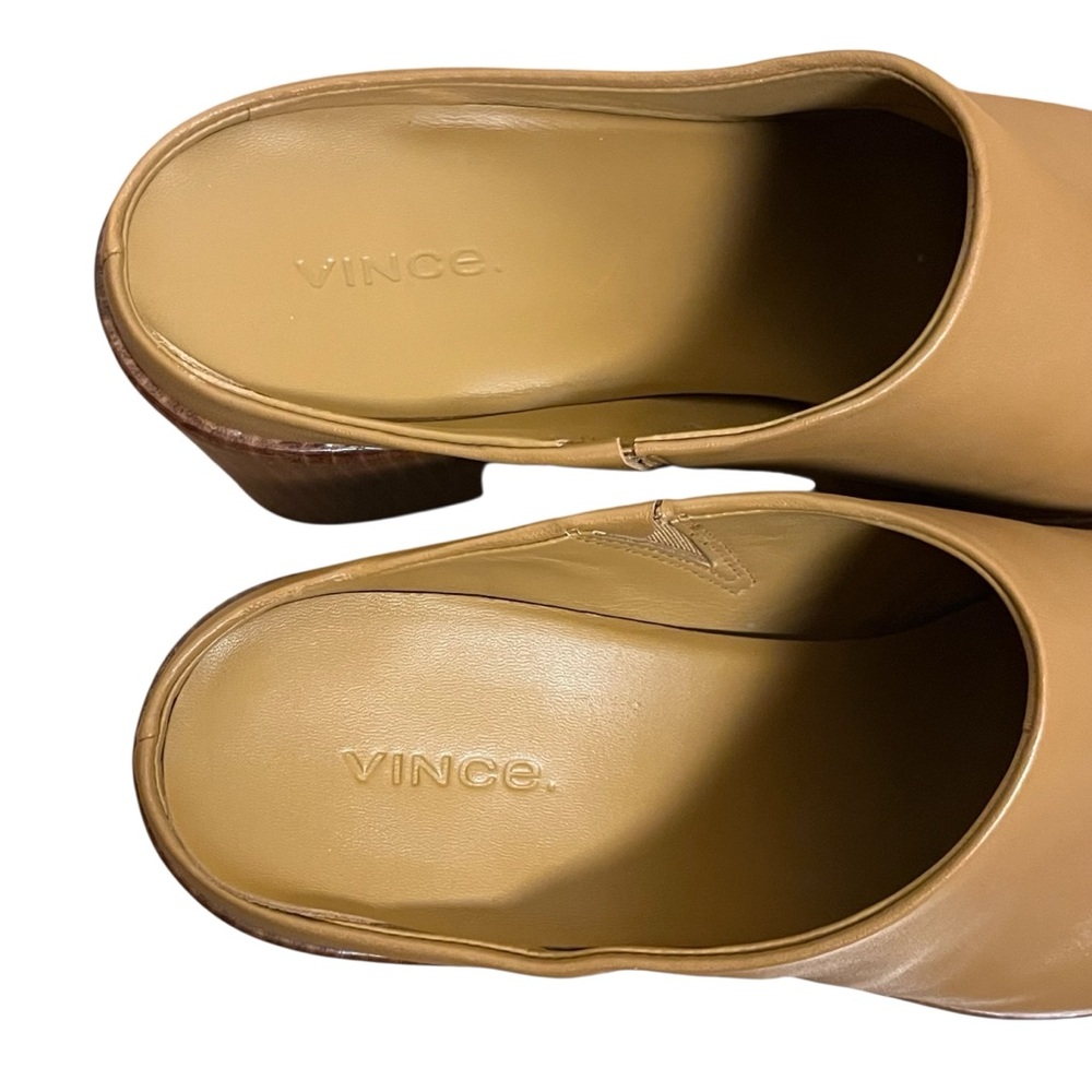 Vince Navina Leather Platform Clogs Tan Brown Block Heel Mule Minimalist — 9.5 - Picture 9 of 16